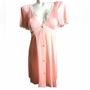 Vintage Elegant Pink Lace Trim Nightgown